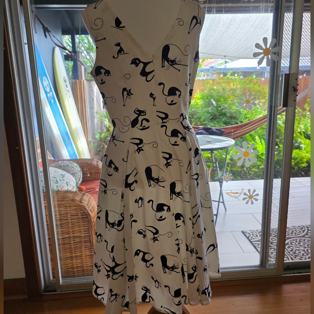 EVA ROSE Retro BLACK CAT Print Dress MEDIUM - Picture 5 of 5